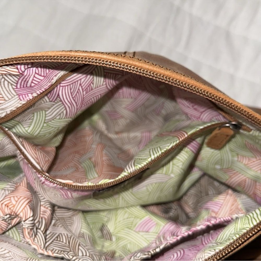 The Sak Blue Brown Gold Trim Genuine Leather Hobo Purse - Picture 16 of 16